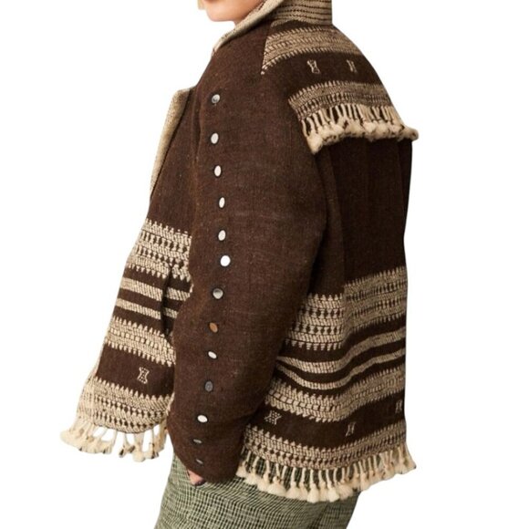 Alix of Bohemia Embroidered Handwoven Brown Blanket Jacket Size XS Western Boho - Picture 2 of 16